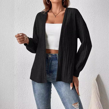Women's Ribbed Open Front Oversized Cardigan Solid Casual