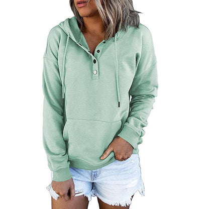 Women's Oversized Henley Hoodie Long Sleeve Pullover Top