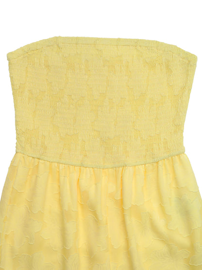 Yellow Lace Strapless Jumpsuit Sheer Wide Leg Summer