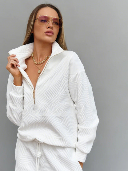 Women's Textured Half Zip Sweatshirt Jogger Set