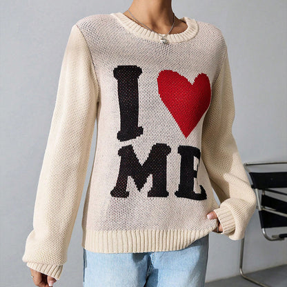 Women’s I Love Me Letter Knit Pullover Sweater