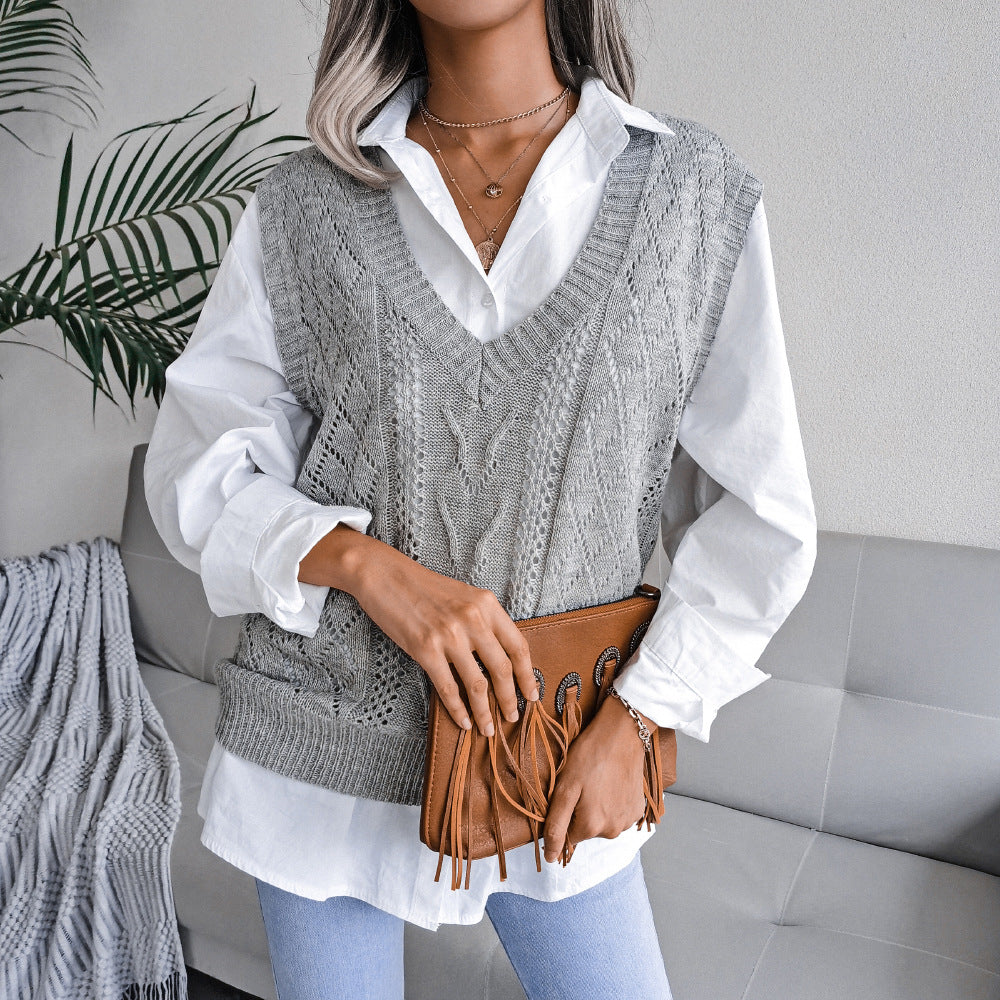Knit Sweater Vest Women | V Neck Cable Knit Pullover