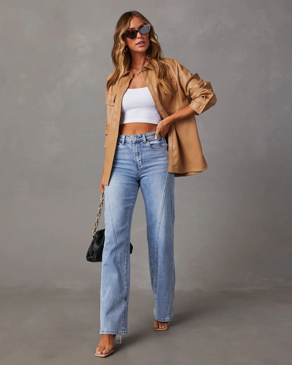 Women's Patchwork Wide Leg Jeans Loose Denim Pants