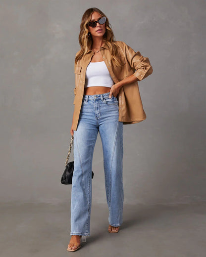Women's Patchwork Wide Leg Jeans Loose Denim Pants