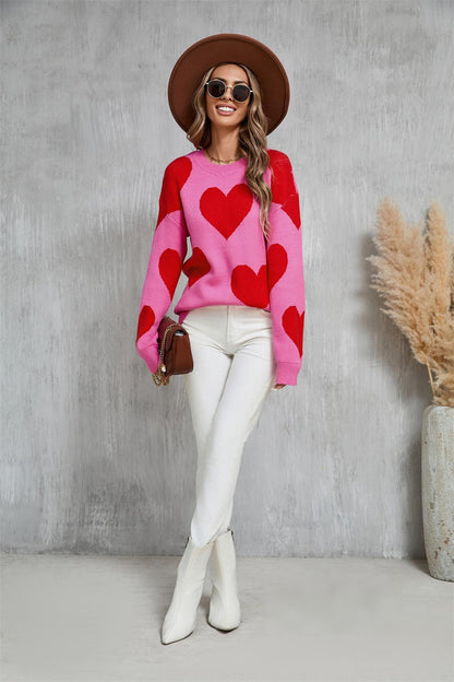 Valentine Heart Knit Sweater Pink Red Pullover Top