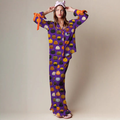 Women's Halloween Pumpkin Pajama Set Long Sleeve Pants