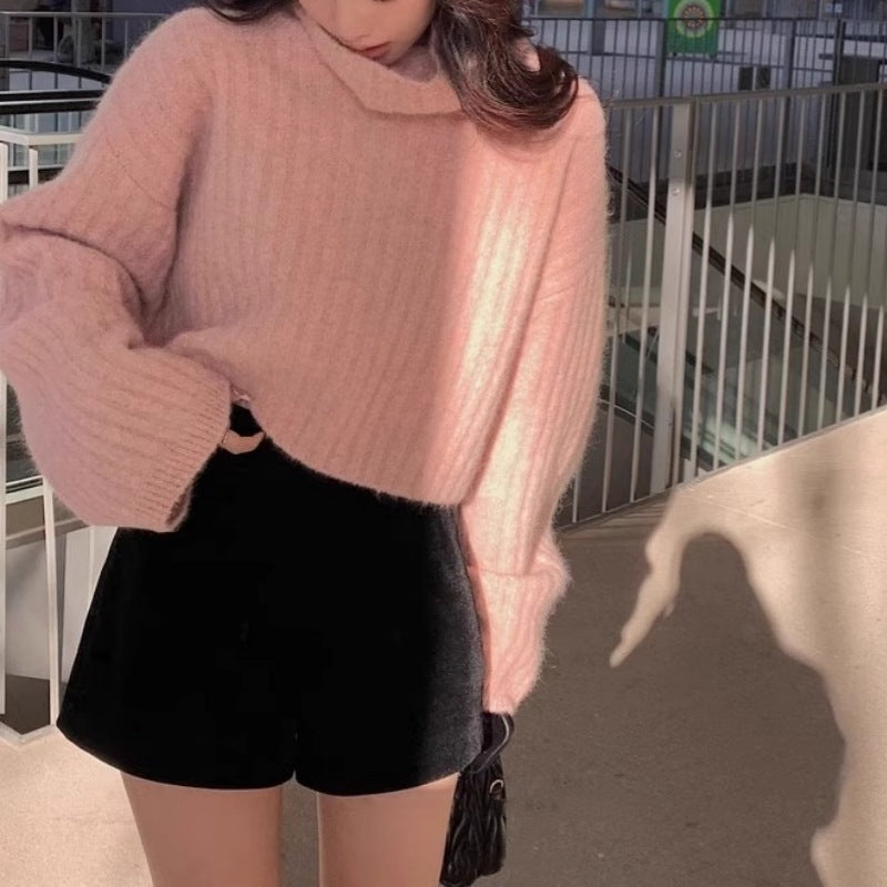 Oversized Ribbed Turtleneck Sweater Slouchy Knit
