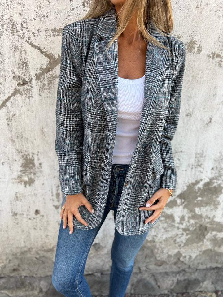 Women Oversized Houndstooth Blazer Long Sleeve Vintage