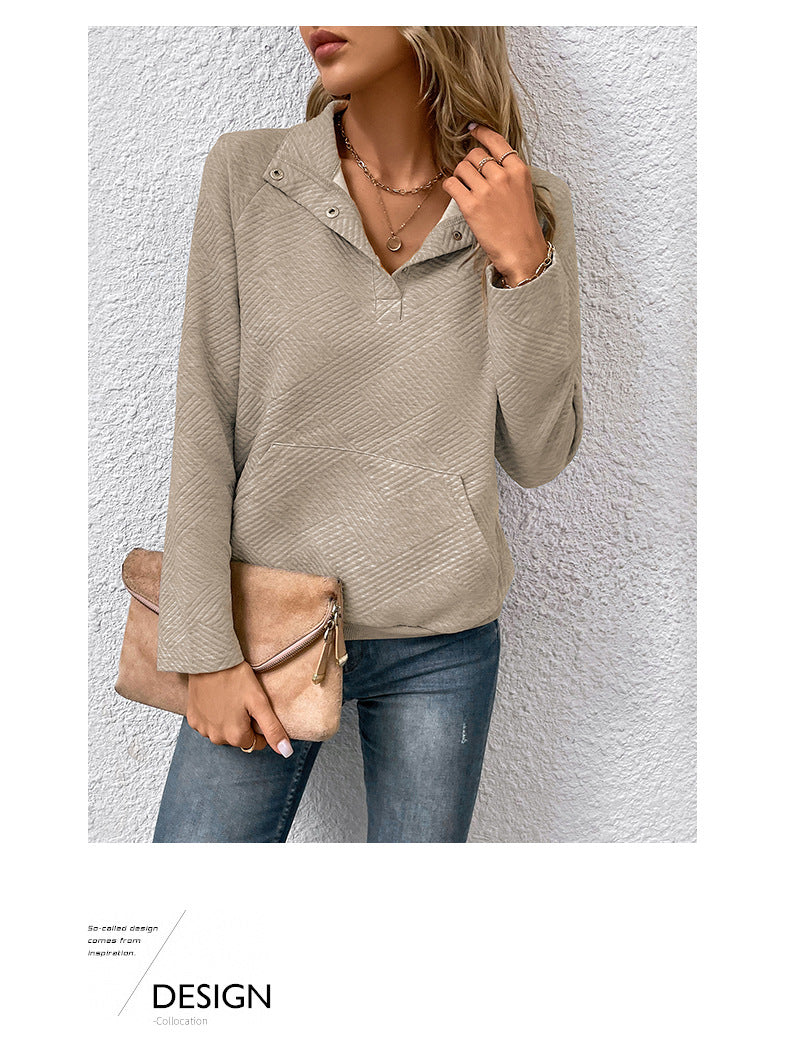 Textured Quarter Snap Pullover Sweatshirt Casual Long Sleeve