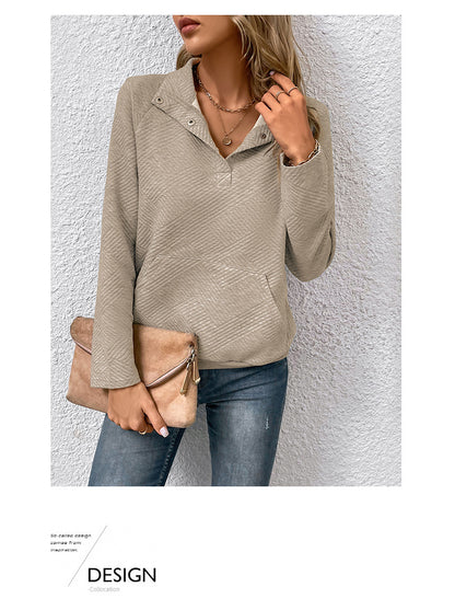 Textured Quarter Snap Pullover Sweatshirt Casual Long Sleeve