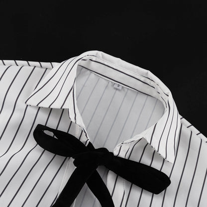 Women's Striped Bow Tie Long Sleeve Shirt Blouse