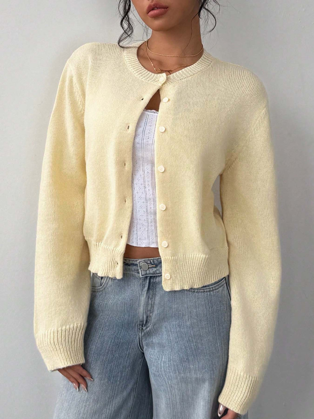 Women's Cropped Cardigan Button Front Soft Knit Relaxed Fit