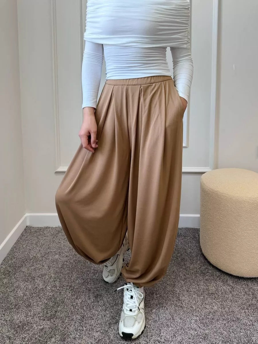 Women's Casual Smocked Waist Wide Leg Pants with Pockets
