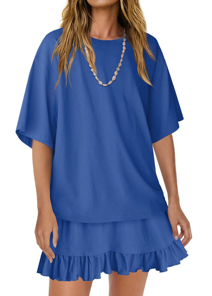 Women's Oversized Tee & Ruffle Mini Skirt Two Piece Set