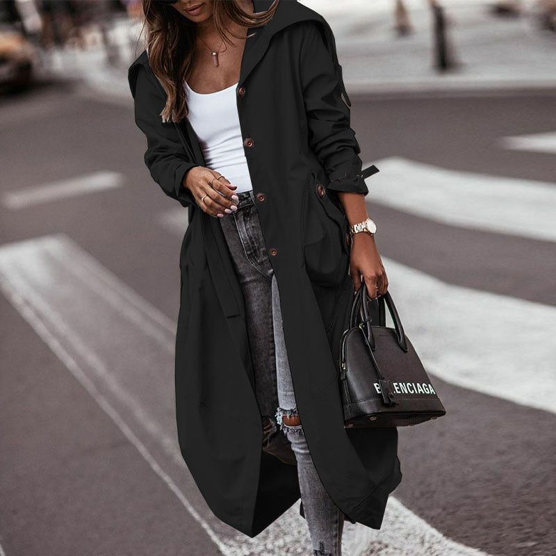 Women's Wide Lapel Single Breasted Long Trench Coat