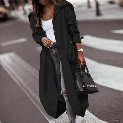 Women's Wide Lapel Single Breasted Long Trench Coat