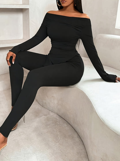 Women's Off Shoulder Long Sleeve Top & Pants Two Piece Set
