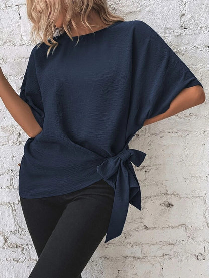 Casual Round Neck Knot Waist Tunic T-Shirt