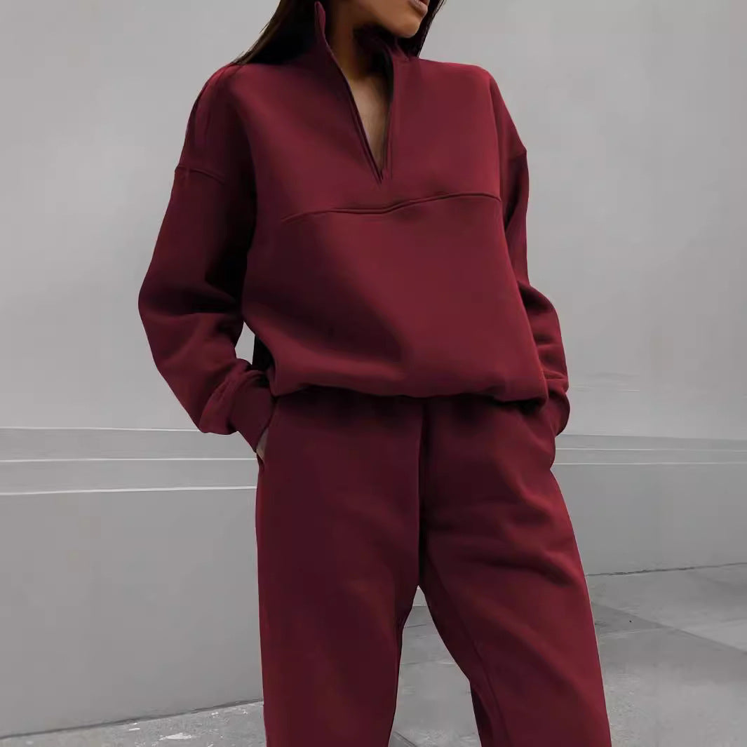 Women's Fleece Half Zip Sweatshirt Jogger Lounge Set