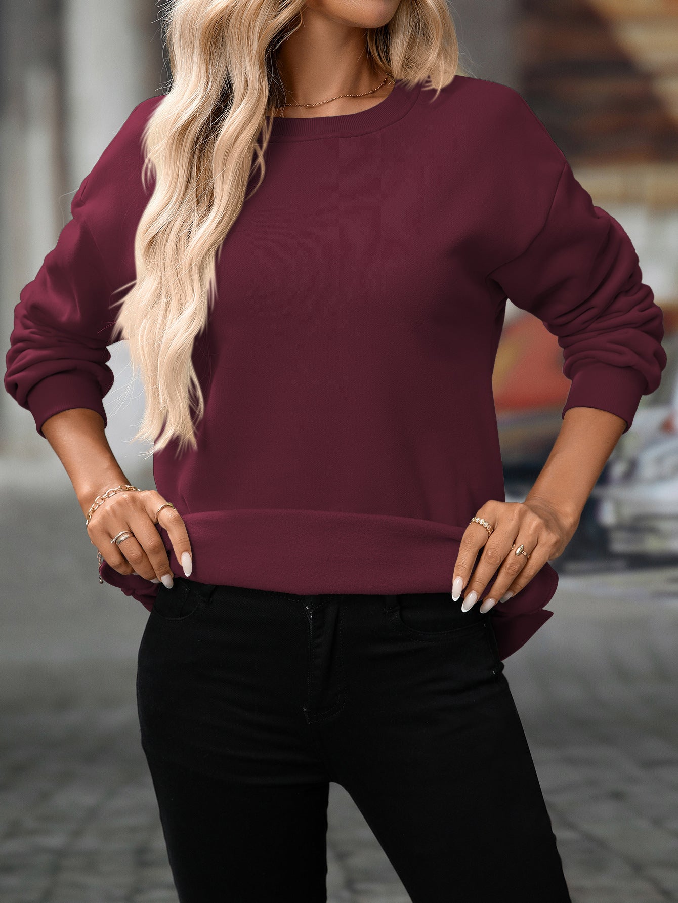 Trendy Y2K Fleece Pullover Sweatshirt – Fall/Winter Casual Top