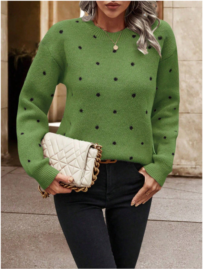 Women's Polka Dot Crew Neck Pullover Sweater