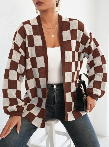 Plaid Colorblock Open Cardigan Sweater | Cozy Casual Layer