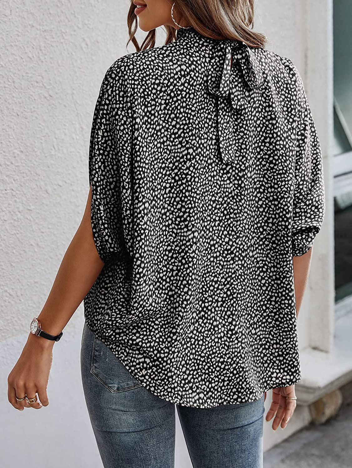 Fashion Abstract Print Dolman Sleeve Tunic Shirt