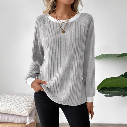 Women's Ribbed Crew Neck Long Sleeve Pullover Sweater