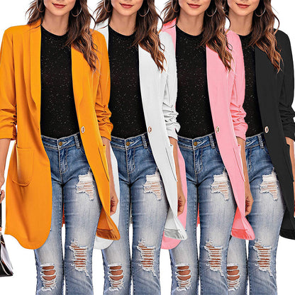 Women's 3/4 Sleeve Longline Blazer with Pockets