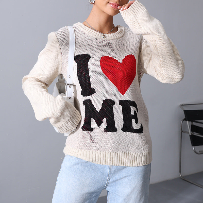Women’s I Love Me Letter Knit Pullover Sweater
