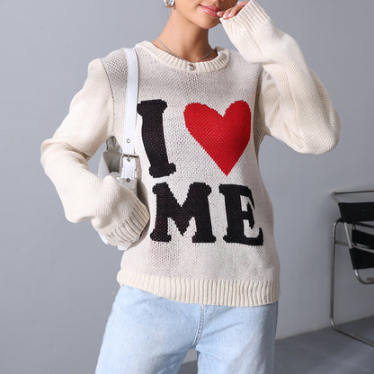 Women’s I Love Me Letter Knit Pullover Sweater