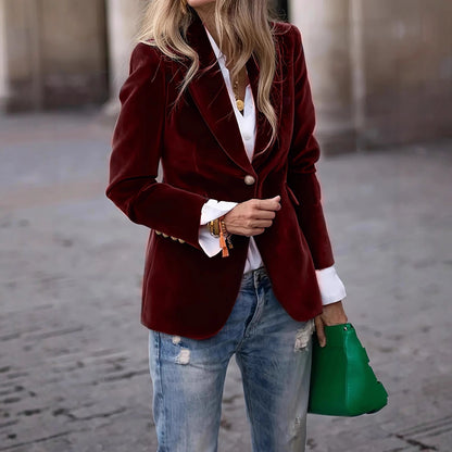 Women's Velvet Blazer Fitted Elegant Work Jacket