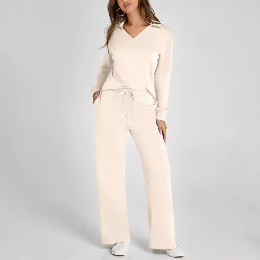 Women’s V Neck Two Piece Set Wide Leg Pants Outfit