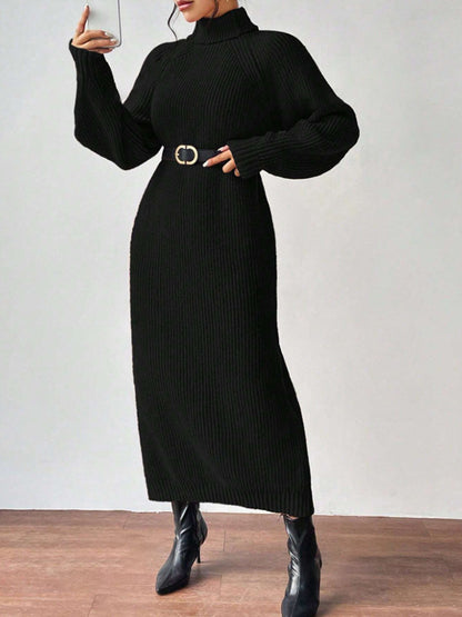 Women's Turtleneck Ribbed Sweater Dress Long Sleeve Maxi