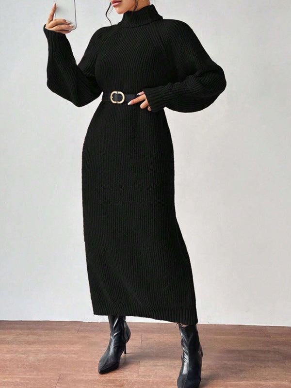 Ribbed Turtleneck Maxi Sweater Dress