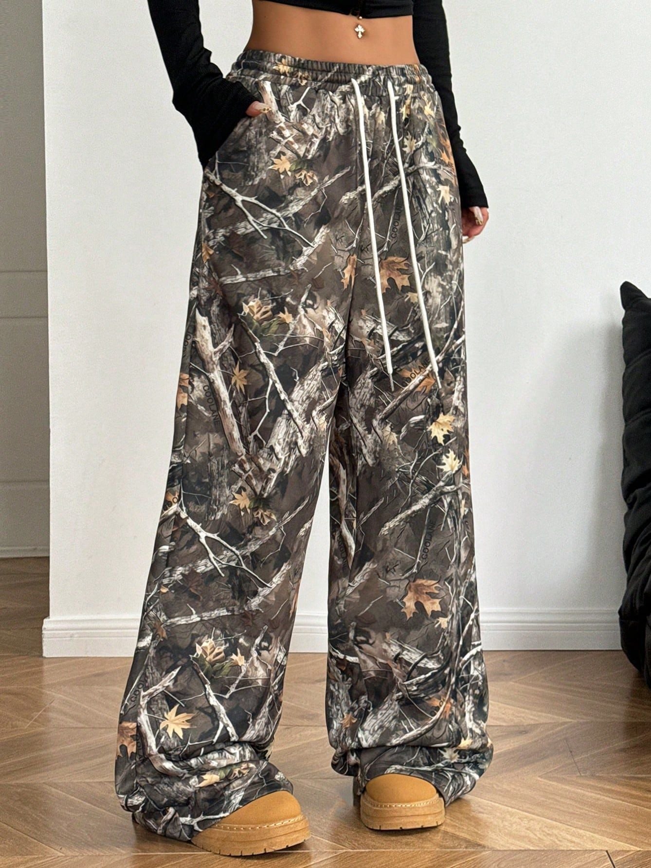 Camo Wide Leg Pants Drawstring Casual Lounge Pants