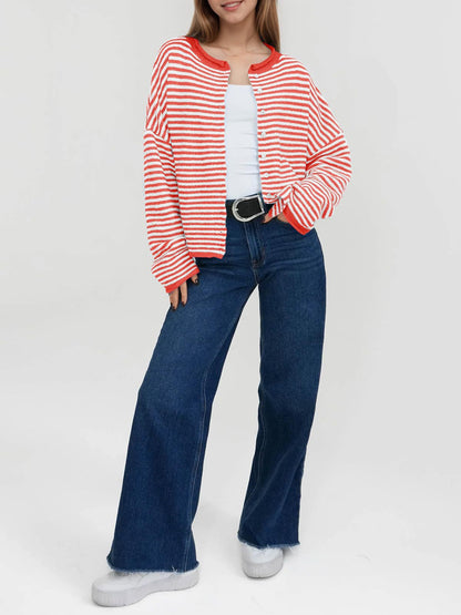 Striped Color Block Cardigan Sweater | Long Sleeve Casual Open Front