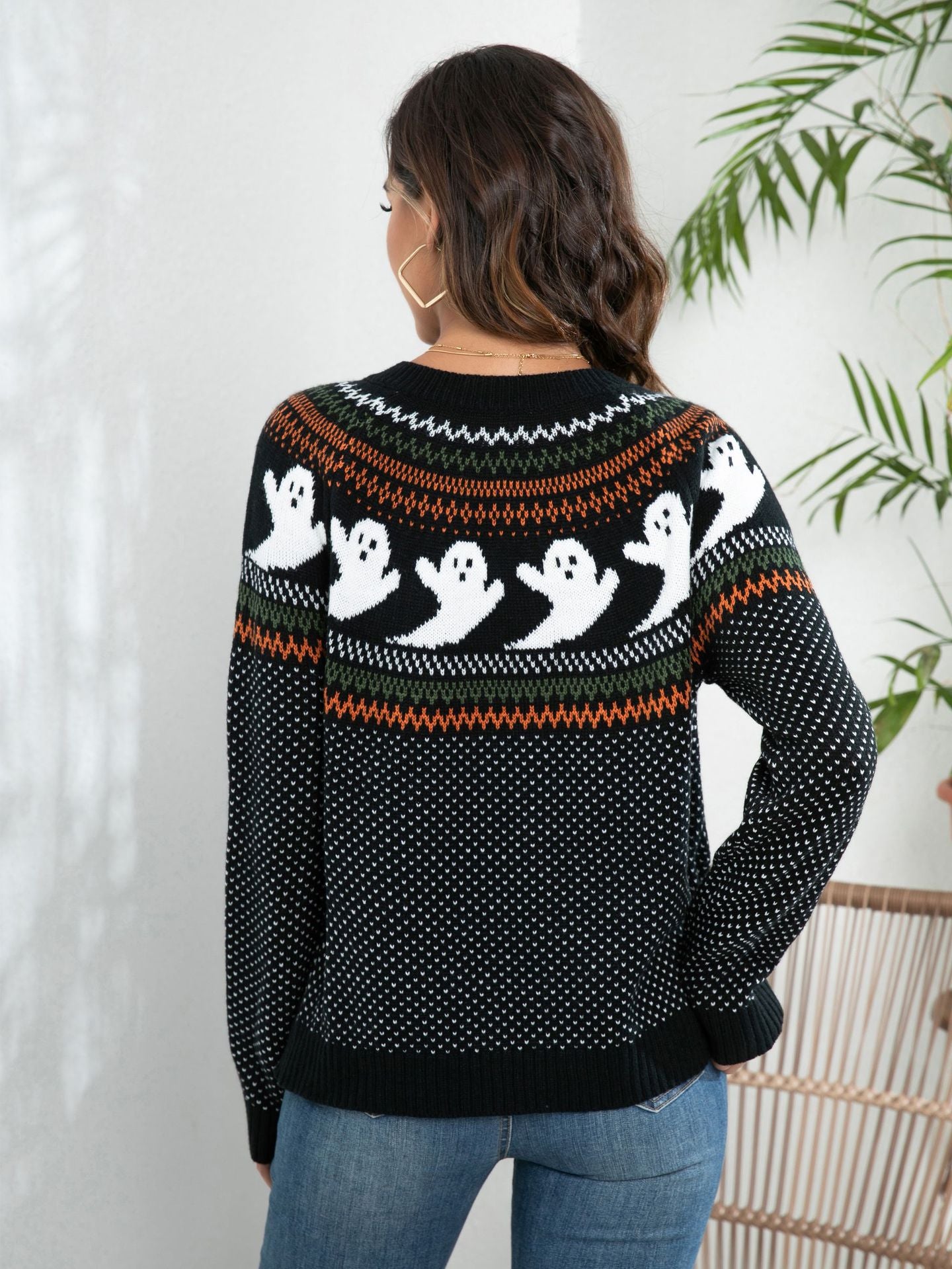 Halloween Ghost Cardigan Women Vintage Polka Dot Sweater