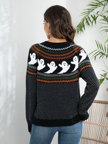 Halloween Ghost Cardigan Women Vintage Polka Dot Sweater