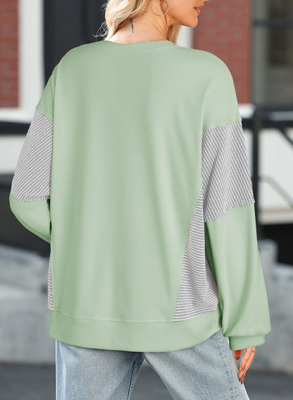 Colorblock Striped Sweatshirt Women Casual Pullover Top