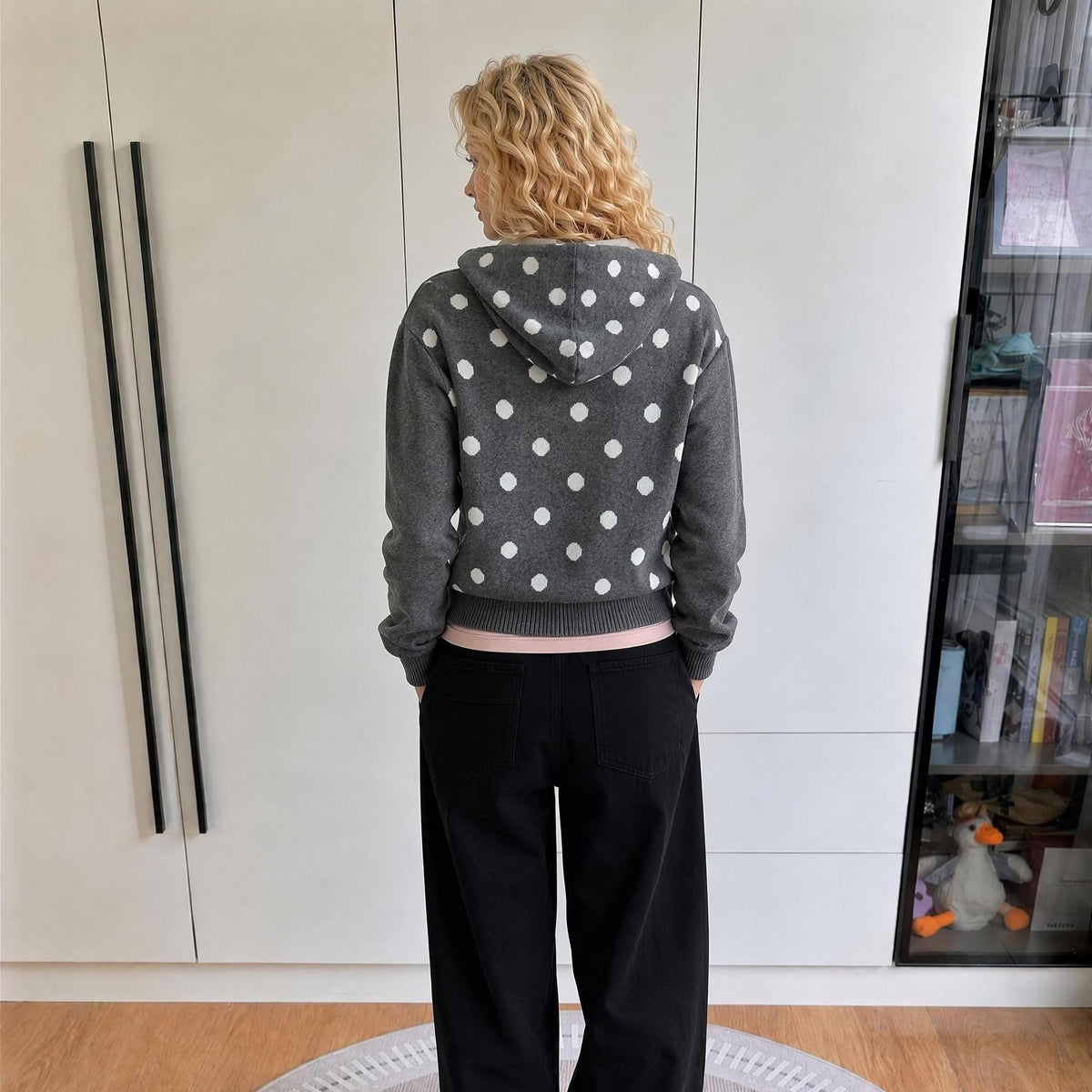 Women's Oversized Polka Dot Zip Cardigan Sweater