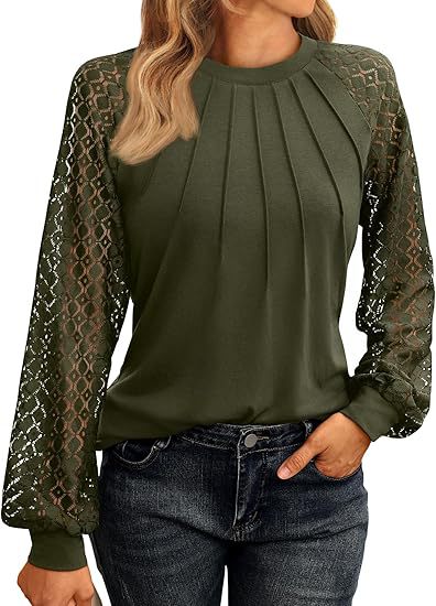 Lace Long Sleeve Knit Blouse Casual Chic Top
