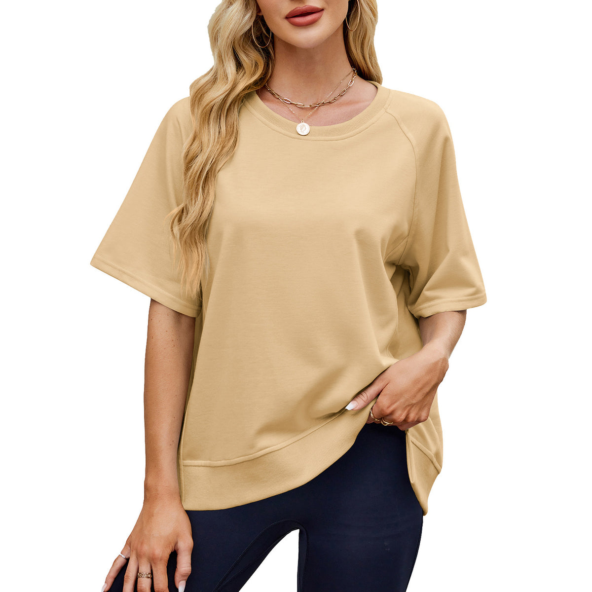 Oversized Crew Neck Raglan Short Sleeve Sweatshirt