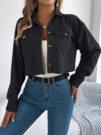 Corduroy Cropped Button Down Shacket for Women