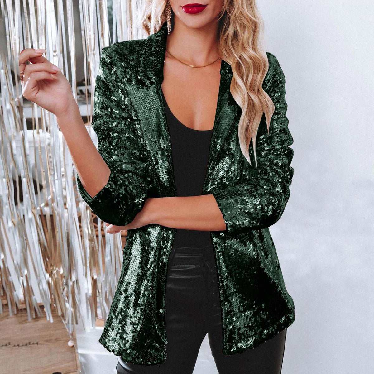 Women's Sequin Blazer Sparkle Long Sleeve Open Front