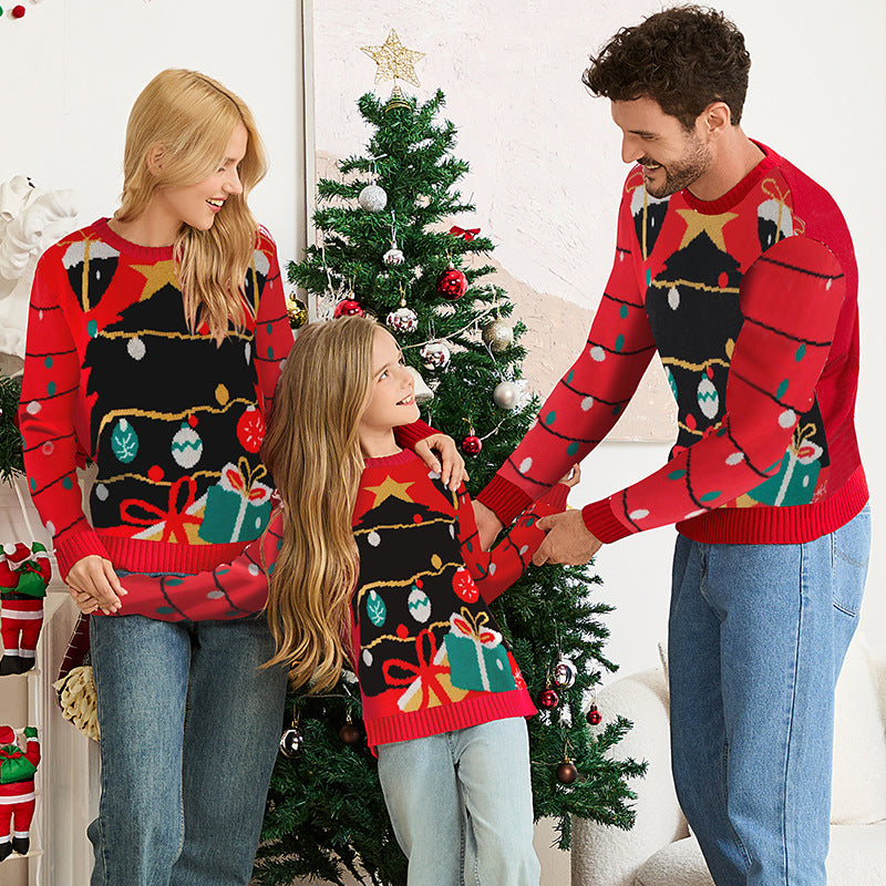Red Christmas Tree Matching Sweater Pullover Set