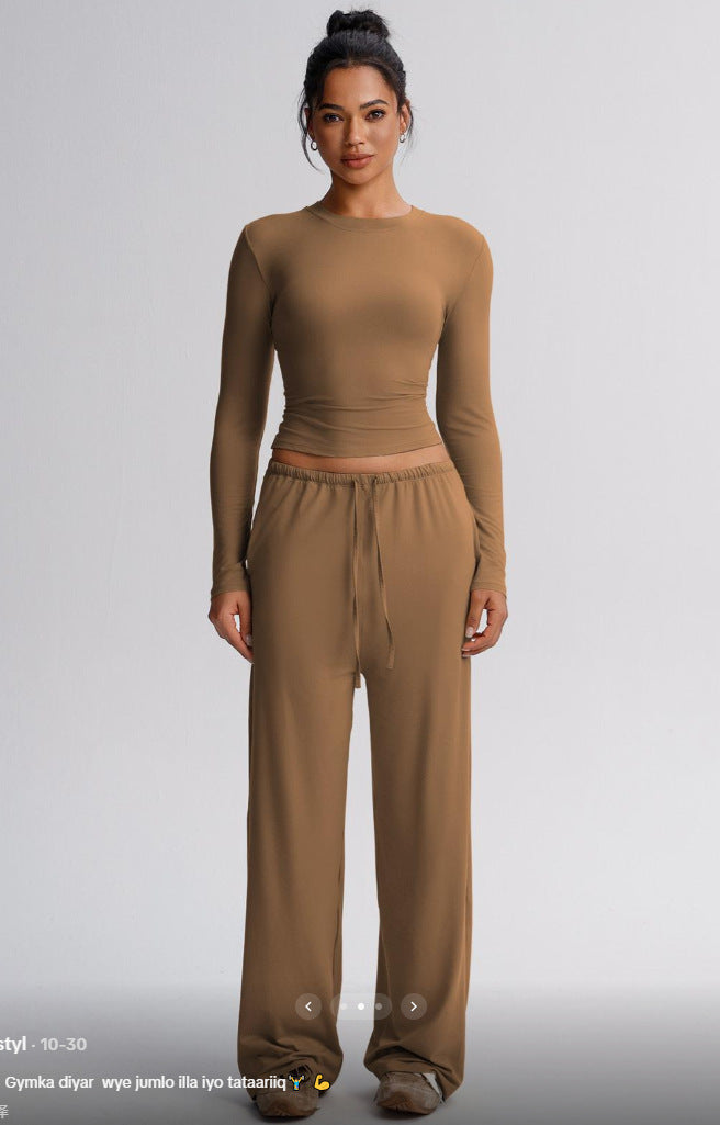 Women's Solid Wide Leg Sweatpants Two Piece Set