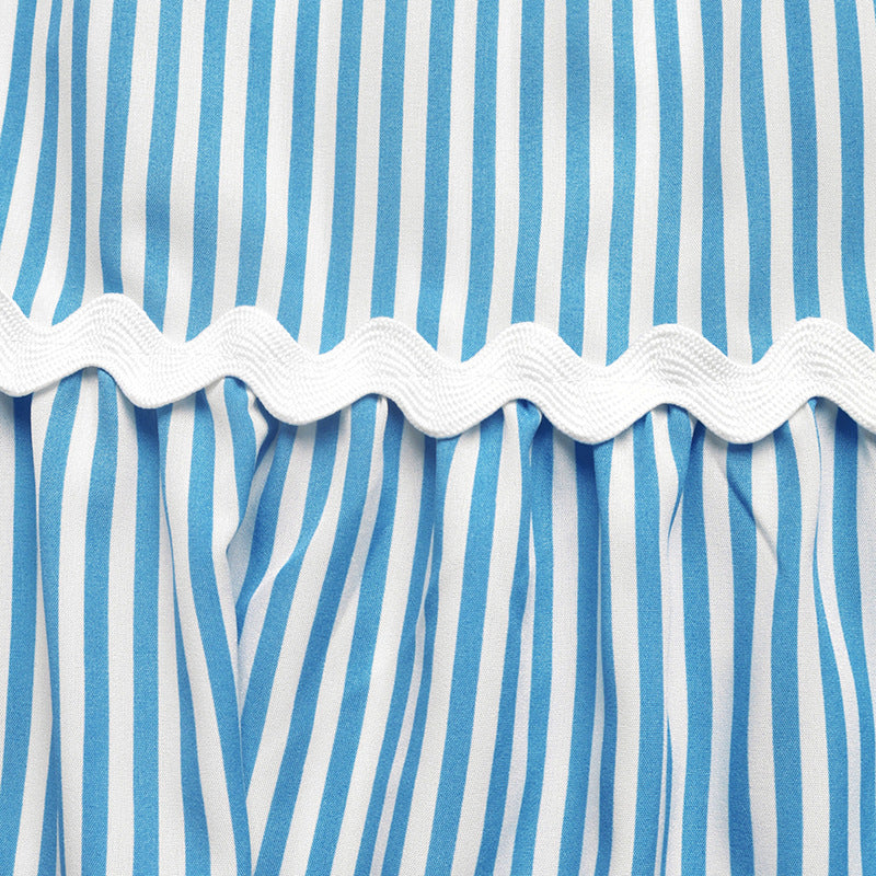 Blue Striped Maxi Dress V-Neck Sleeveless Tiered Summer