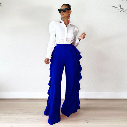 Women's Ruffle High Waist Wide Leg Pants Streetwear