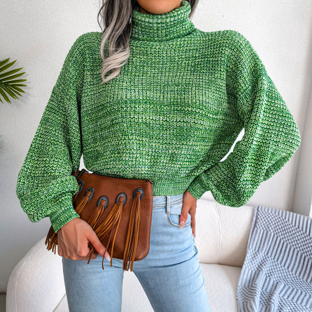 Oversized Chunky Knit Turtleneck Balloon Sleeve Sweater